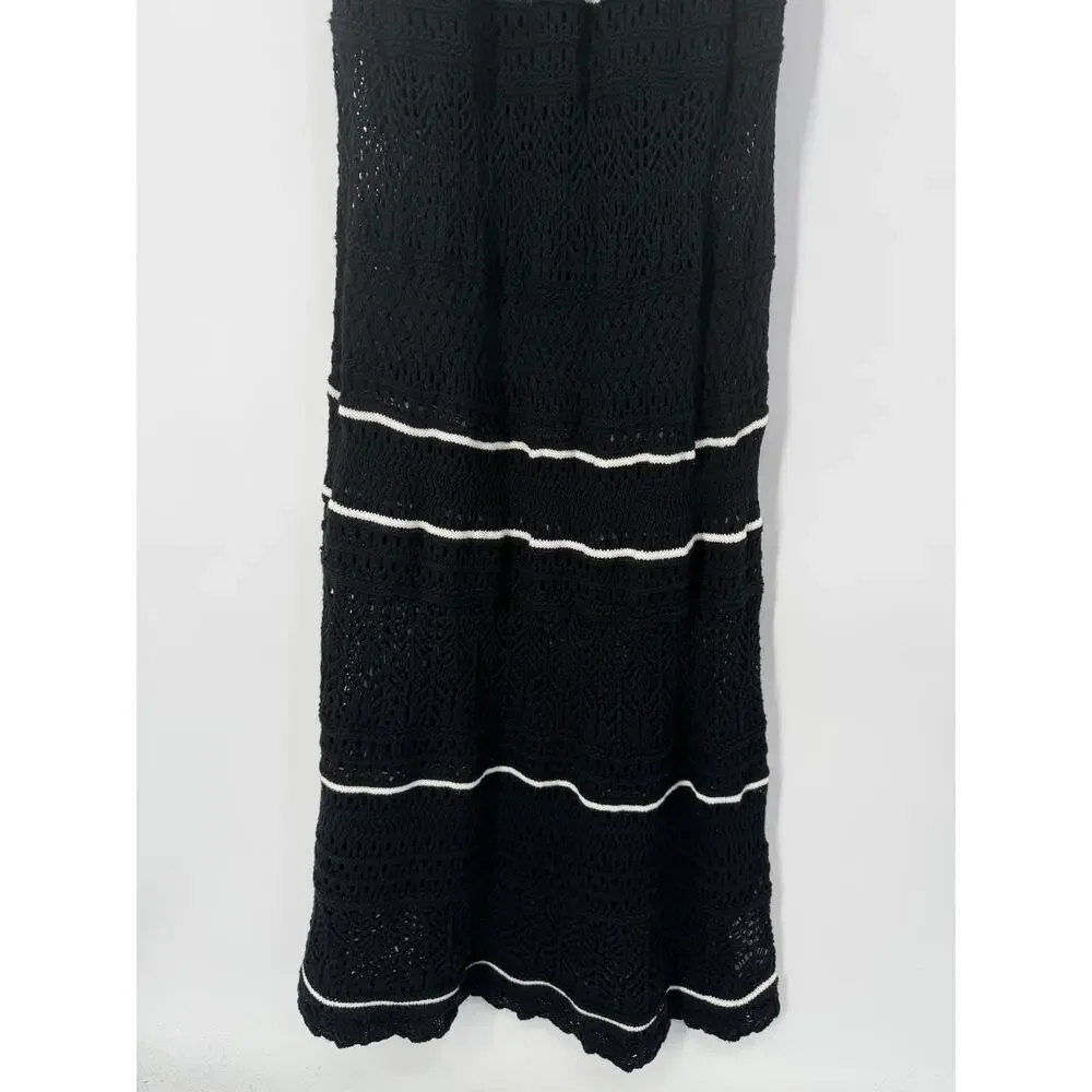 Abercrombie & Fitch Crochet Style Maxi Dress Sleeveless Knit Midi Contrast Trim